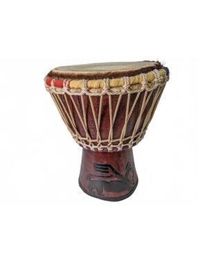 African Djembe Goblet Drum Carved Single Wood Rope-Tuned Flared Goat Skin 11 in